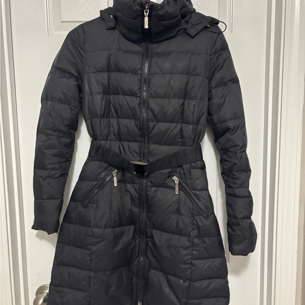 Women's Benetton Black Quilted Jacket with Belt